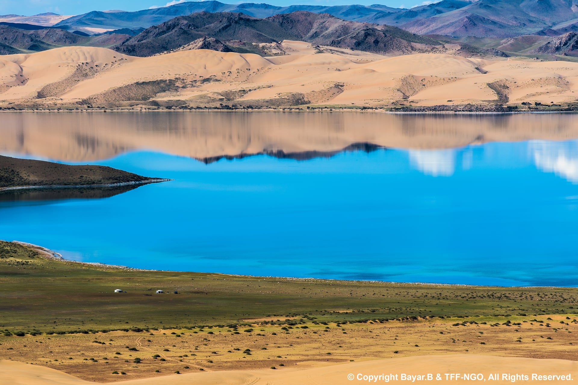 Mongolian steppe landscape at dusk